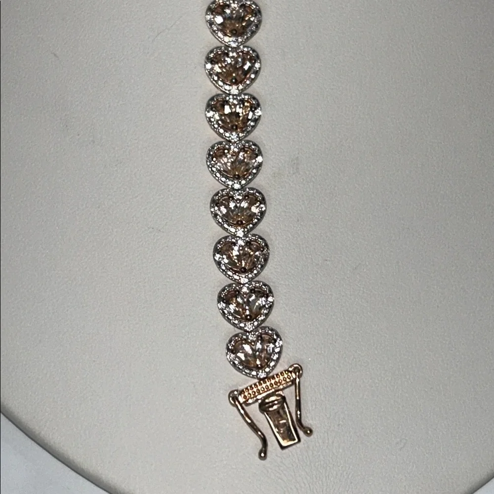 NWOT Genuine Morganite Heart Designer Line Bracelet Rose Gold Plate Sterling
